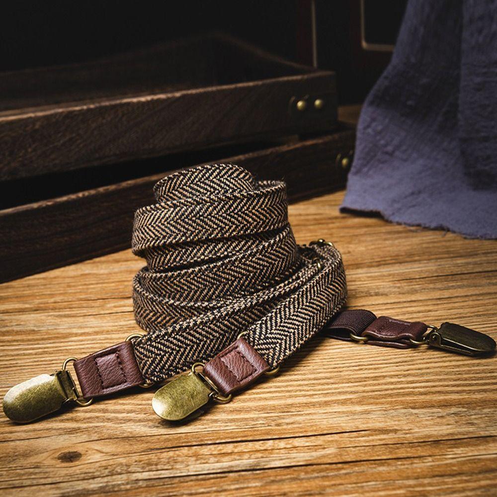 Elastic Strap Y-Type Suspenders 4 Clips Stripe Suspenders Fashion Metal Clip Suspenders Gift Idea
