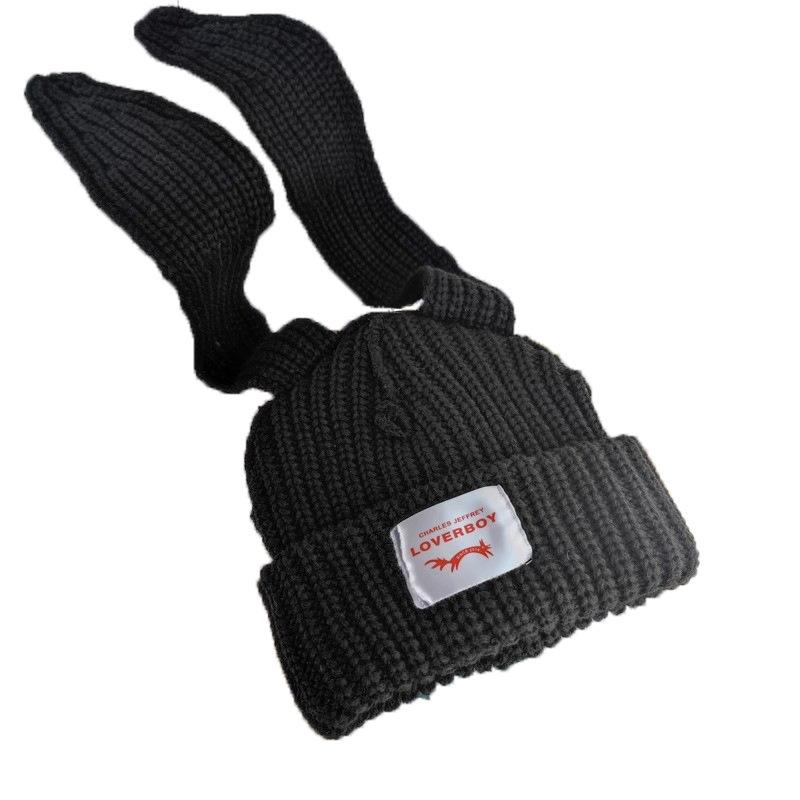 Trendy Brand Design Niche Personalized Rabbit Ears Wool Hat Women's Autumn and Winter Warm Ear Protection Hat Knitted Hat