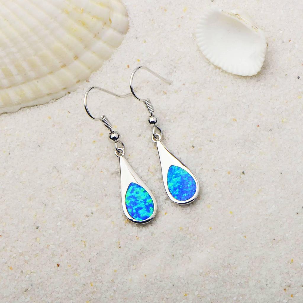 Hawaiian Ocean-Style Opal Teardrop Earrings
