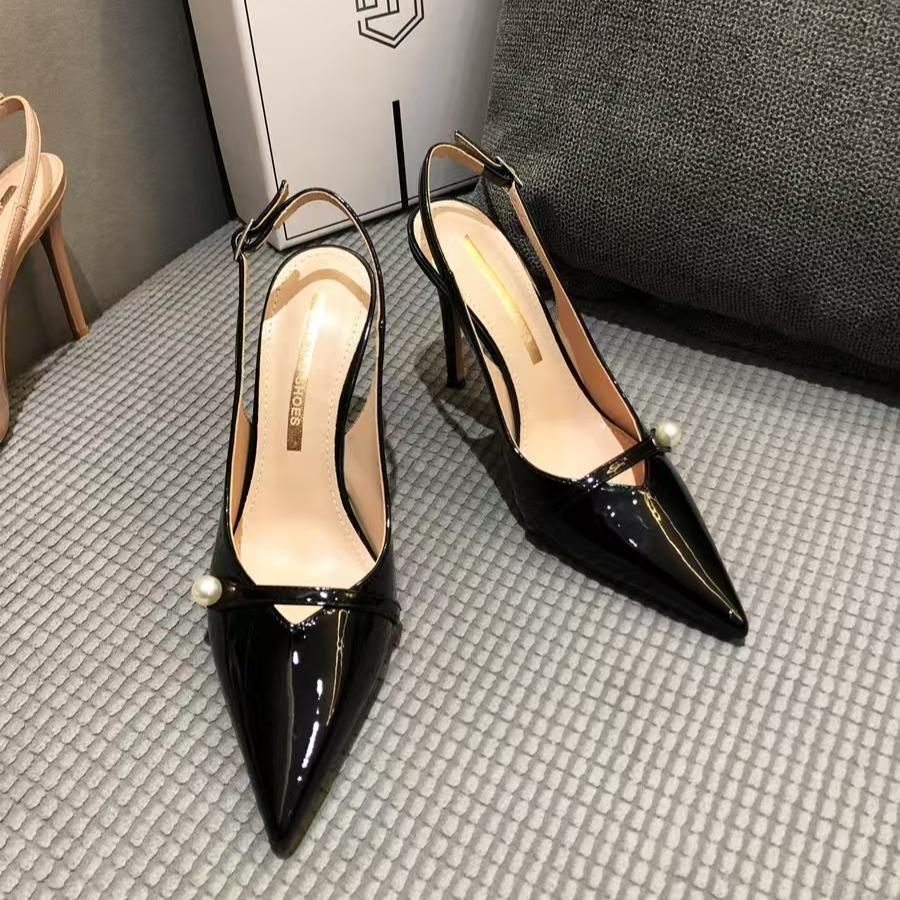 

Мода Женские Босоножки на Высоком Каблуке Телесного Цвета с Острым Носком Женские Тапочки Летний Тренд 2025 Слингбэки Платье Сексуальные Офисные Туфли-Шпильки Лодочки 42