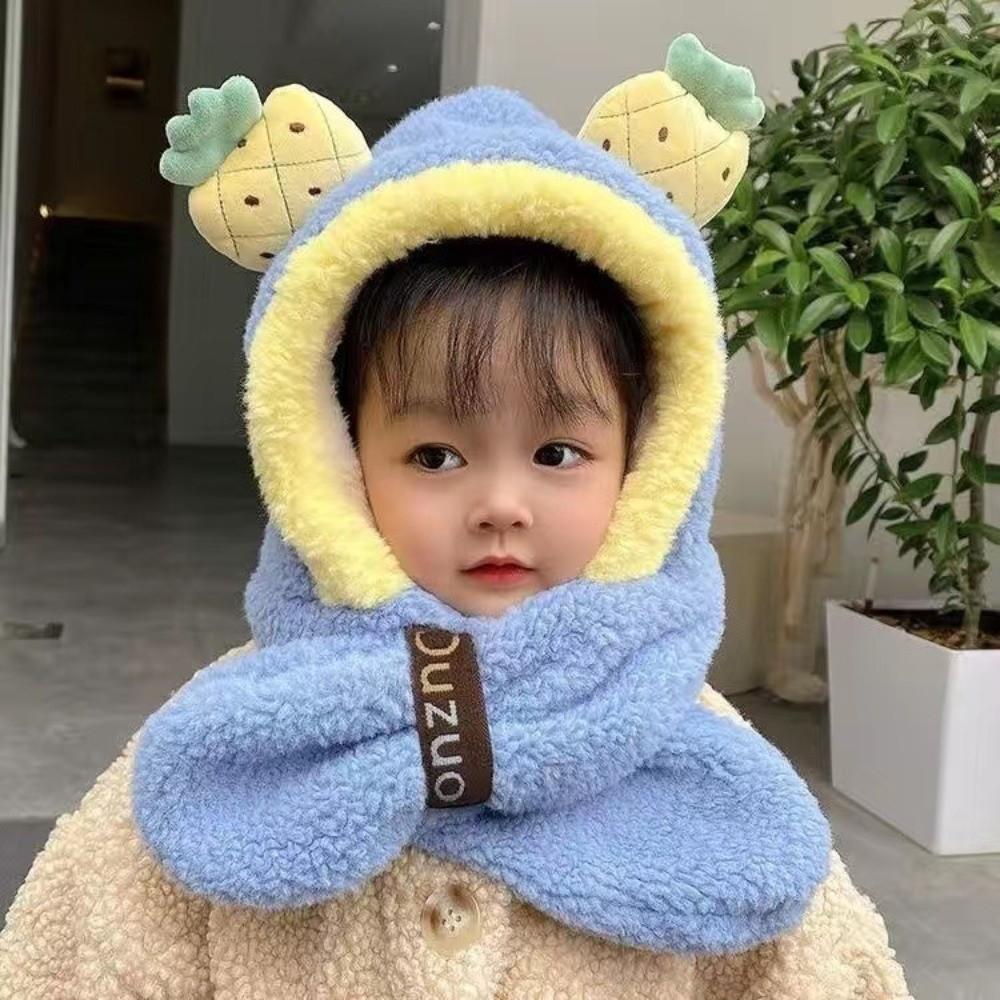 One-Piece Winter Baby Hat Scarf Plush Children Beanies Cap Cute Kids Hat Hooded Scarf