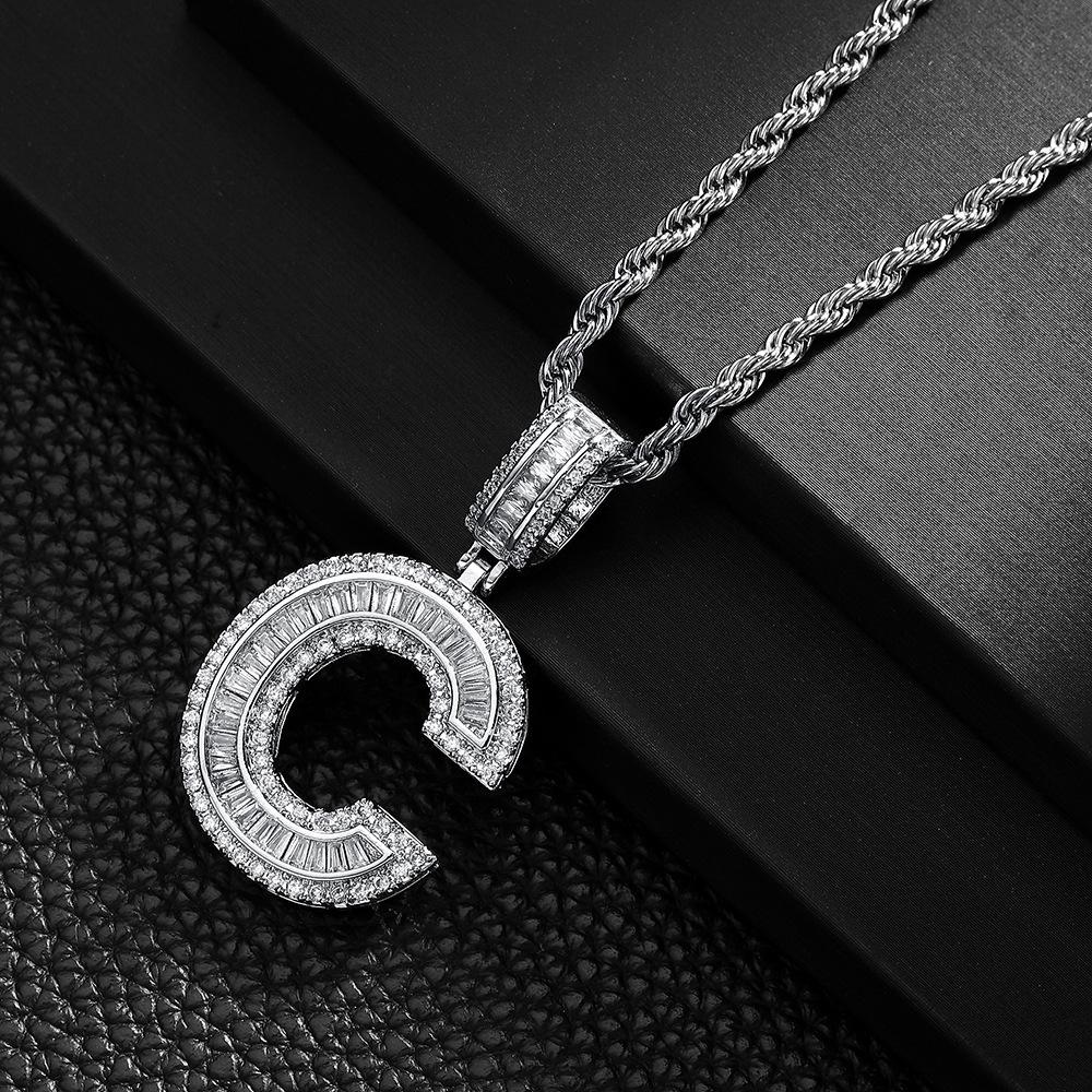 Letter Pendant Copper Inlaid Zircon Necklace Personalized Niche Design Men'S And Women'S Pendant Necklace