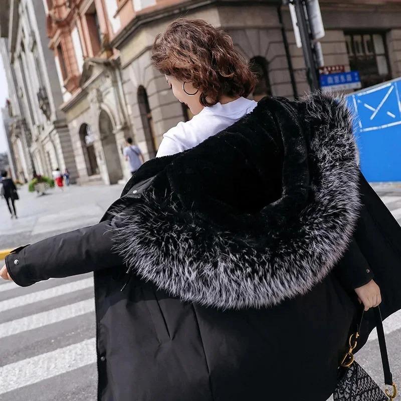 Winter Jacket Women Parka Clothes Long Coat Wool Liner Hooded Jacket Fur Collar Thick Warm Snow Wear Padded Parka