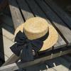Japanese Handmade Straw Retro Big Bow Women'S Summer Sunshade Sun Protection Wide Brim Flat Top Top Hat Vacation Beach Straw Hat
