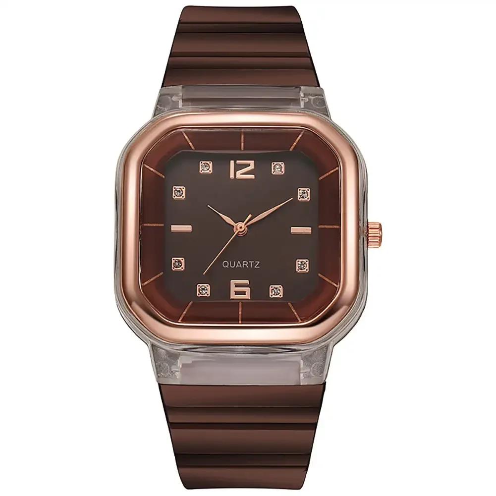 Simple Women's Watch Fashion Silicone Square Watch Large Dial Students Multi Color Rhinestone Wristwatches Gift for Women Reloj