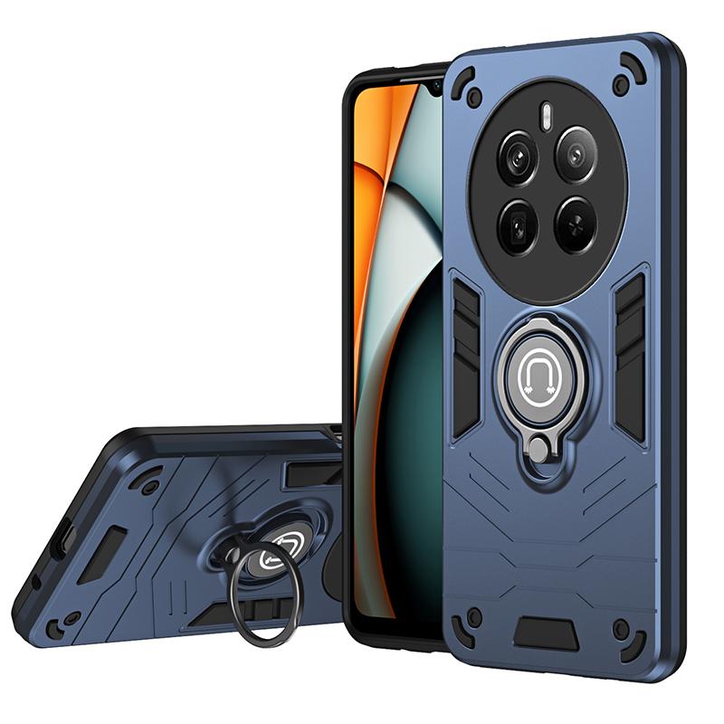 For Realme 12 Pro Black Armor Magnetic Ring Bracket Phone Cases For Realme 12 Pro Plus Hard PC Heavy Duty Anti Fall Cover Coque