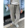 Women's High Waist Striped Terry Cloth Wide Leg Pants - Plus Size, Spring Slimming Draping, Style 63158