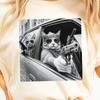 Funny Cat Gangster Shirt Cool Cats in Car Graphic Tee Armed Cat Meme T-Shirt Humorous Street Style Animal Design Gift for Cat Lovers