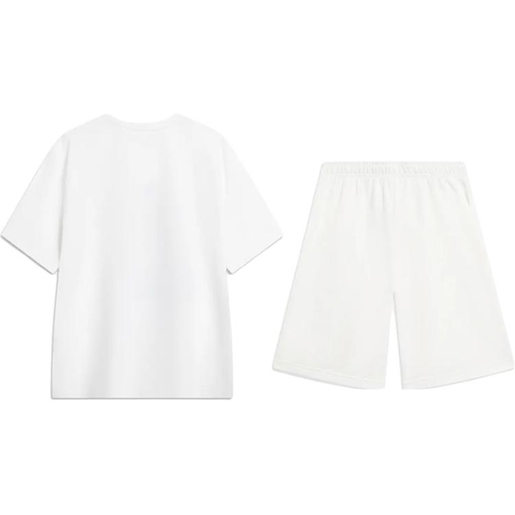 Li-Ning Cartoon Graphic Logo Print Comfortable Round Neck Pullover Short Sleeve Simple Versatile Shorts Casual Sports Suit AHSU805-2+AKST593-7