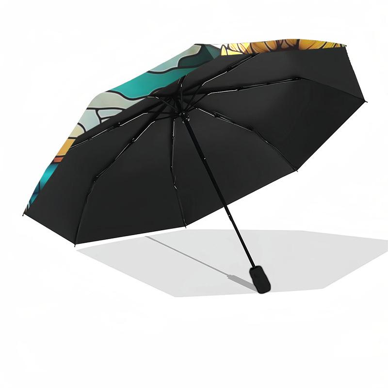 1pc Stained Glass Sunflower Pickup Truck Auto Open Close Umbrella - Portable 3-Fold Design with 8-Rib Iron Frame - Outdoor Umbrella - Ideal Gift for F