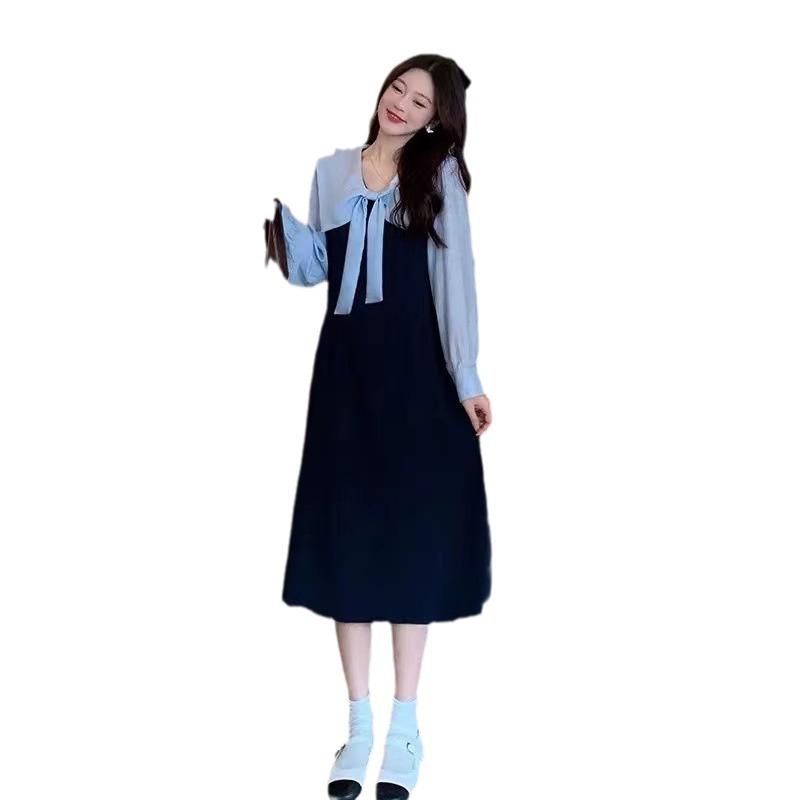 Korean atmosphere, wearing temperament, strap dress, children's early autumn new academic style suit, long dress