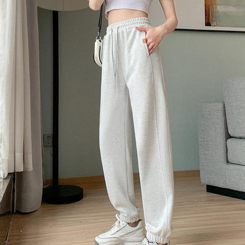 Damskie spodnie dresowe Harun Casual Wiosna Jesień Luźne nogawki Spodnie z wiązaniem Wyszczuplające Szare Spodnie sportowe