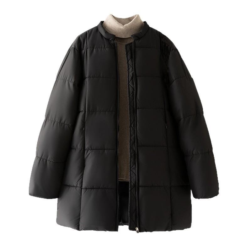 Crew Neck Down Cotton-padded Clothes Women's Medium and Long Models, New Warm Fashion Simple Cotton-padded Clothes, Cotton-padded Jackets