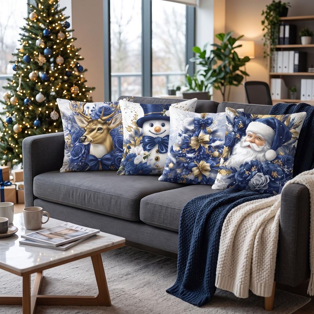 4 Pack Christmas Throw Covers, Cushion Pillowcases for Sofa Couch Home Decor