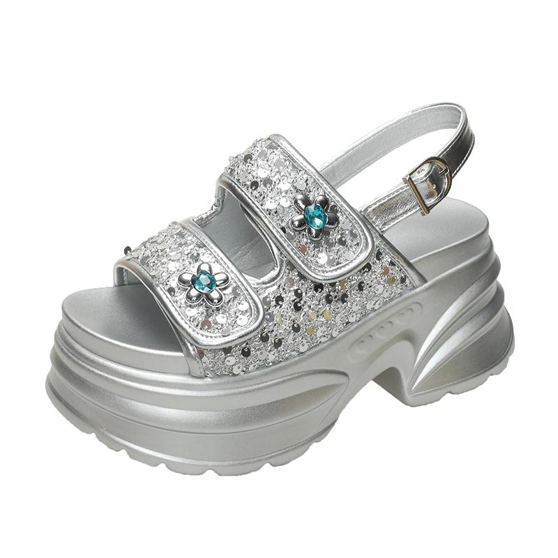 Fashion High Platform Sandals Women New 2024 Summer Breathable 8CM High Heels Ladies Leather Sneakers Chunky Slippers Sandalias Mujer