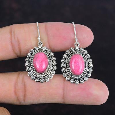 Thulite Earring Genuine Gemstone Jewelry Handmade Vintage Earrings 925 Sterling Silver Earring Thulite Jewelry Gifts For Wife Unique Earring