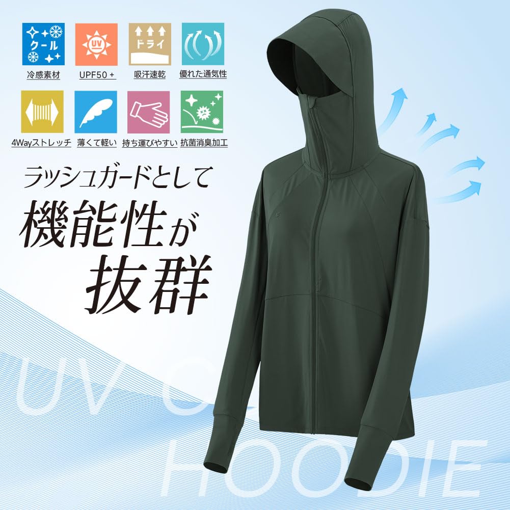 Besince Surpattack UV Protection Cool to the UPF Rash UV Bottle Size M Women's Hoodie, Touch, 50+ Guard, Moisture-Wicking, Quick-Drying, Protection,