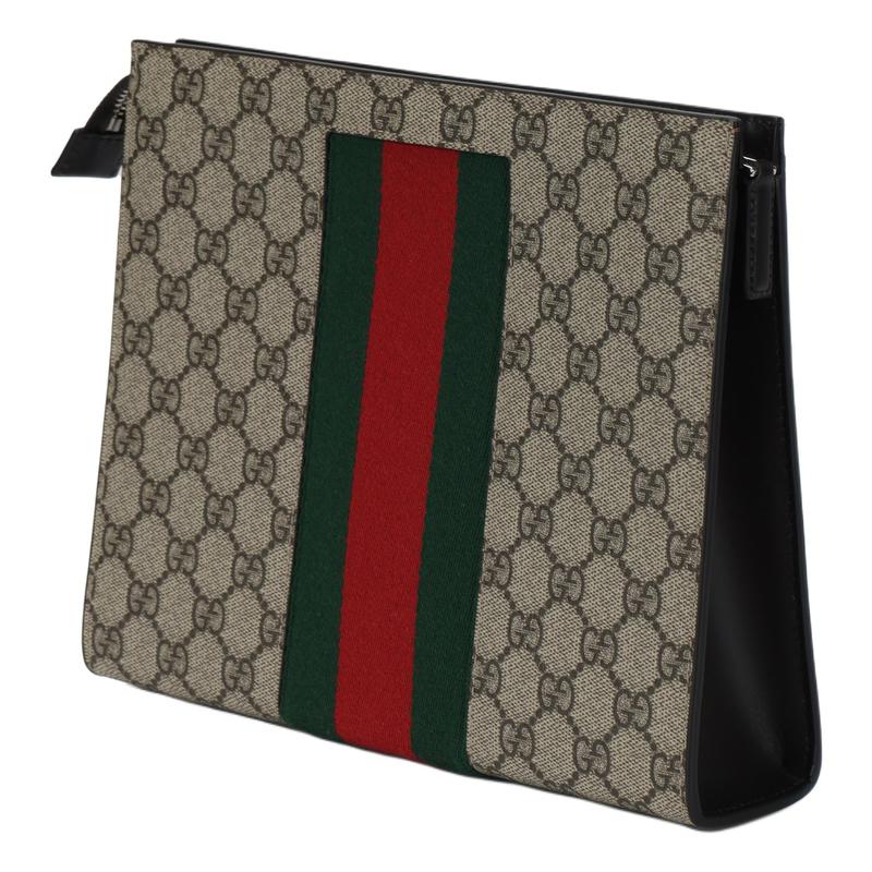 Gucci GG Supreme Retro Presbyopia Logo Striped Web Canvas Clutch Regular Men's Beige