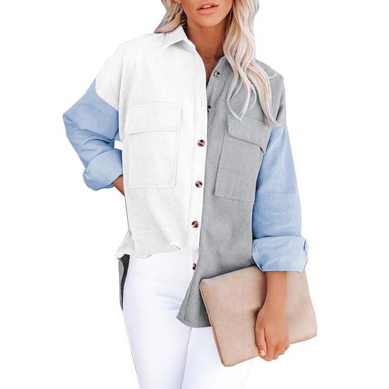 

Женская блузка осень-зима с отложным воротником однобортная рубашка контрастного цвета для повседневной носки L