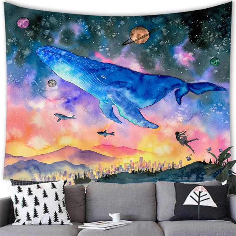 Cartoon Sea Whale Tapestry Wall Hanging Whale Tapestry Home Living Room Bedroom Decoration Background