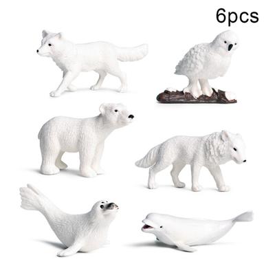 6 Stück/Set Simulation Pinguine Eisbär Schnee-Eule Delfin Wolf Modell Figur