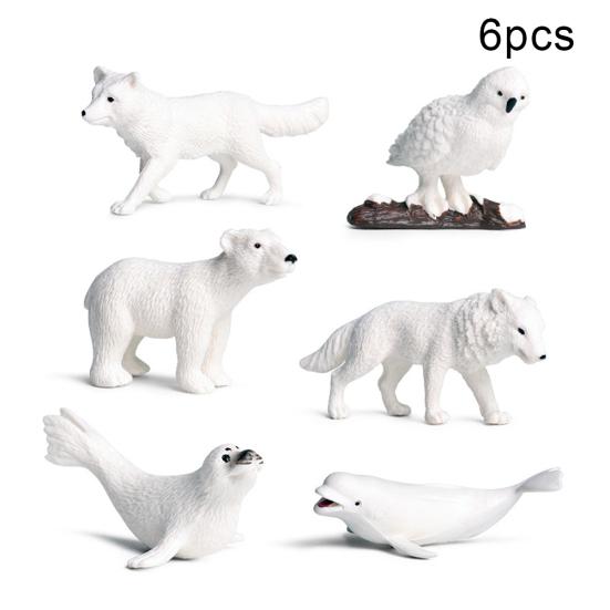 6Pcs/Set Simulation Penguins Polar Bear Snowy Owl Dolphin Wolf Model Figurine Toy