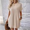 Women Casual Solid Color Round Neck Bat Sleeve Invisible Pocket Loose Short Sleeved Dress