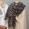 New retro leopard print scarf women's autumn and winter imitation cashmere warm versatile fringed shawl atmosphere scarf