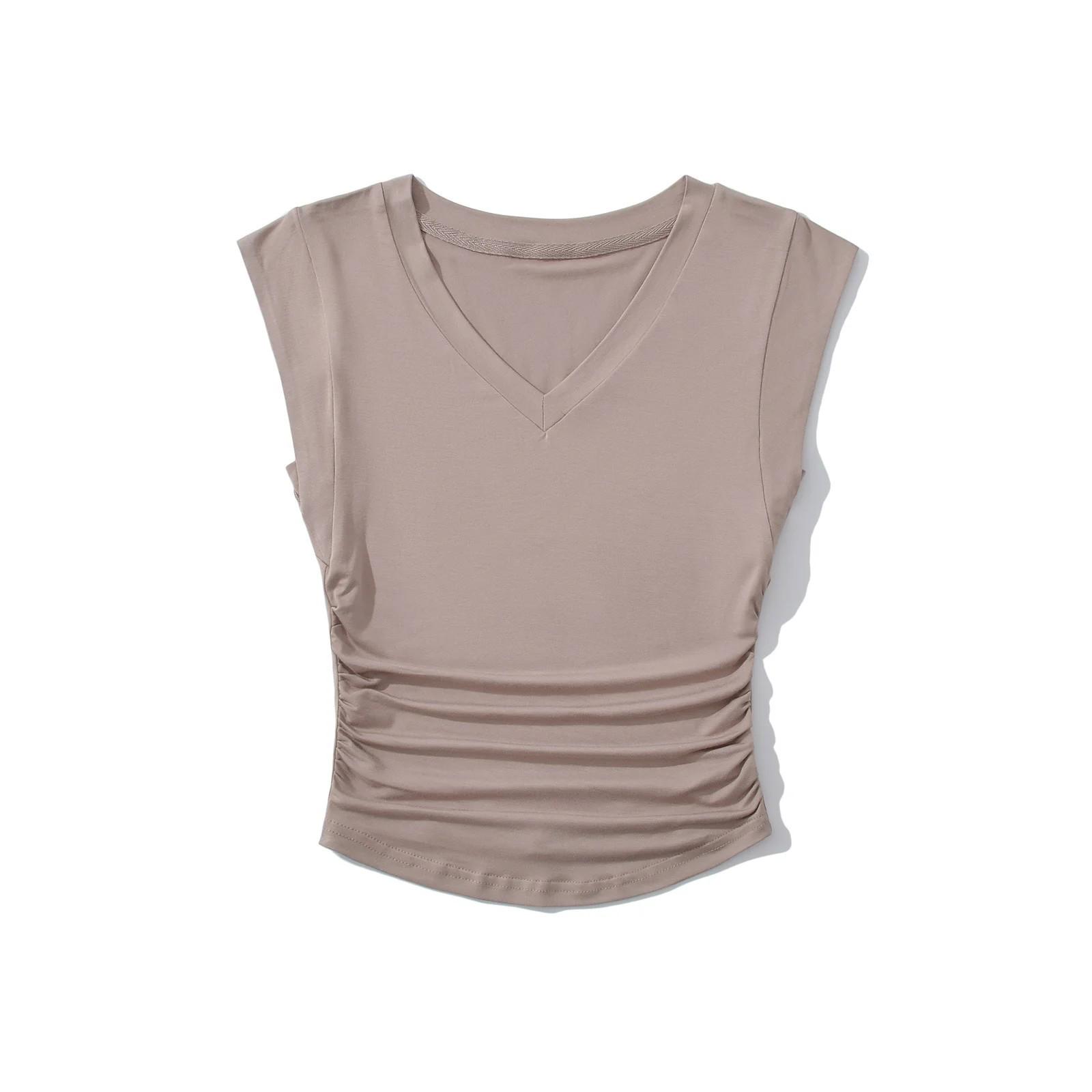 

Женский сексуальный топ с V-образным вырезом, плиссировкой и рукавами-крылышками в обтяжку M хаки
