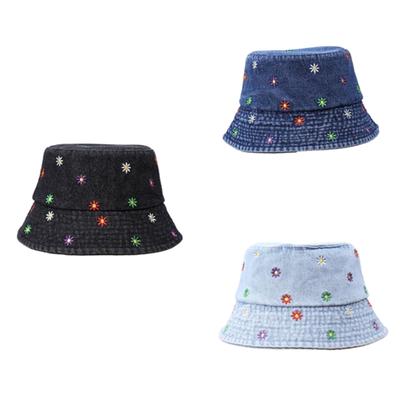 Colorful Pattern Embroidered Jeans Bucket Hat For Women Men Sun Protection Outdoor Fashion Accessory  Adventure Headwear