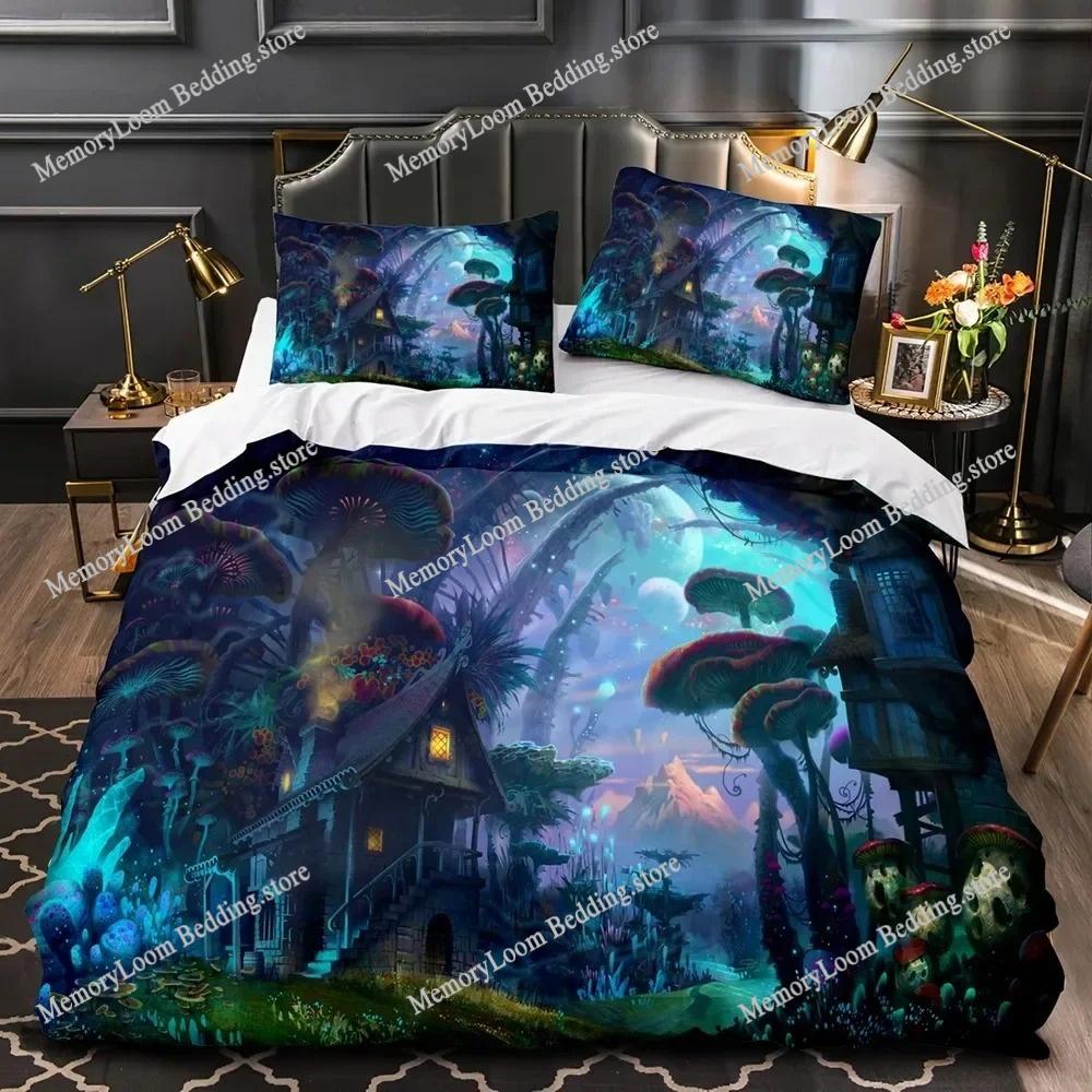 Mushroom Fairy Forest Magic Lilliputian Fungus Plant Bedding Set Single/Queen/King Size 3D Print Duvet Cover Bed Sheet Soft Set