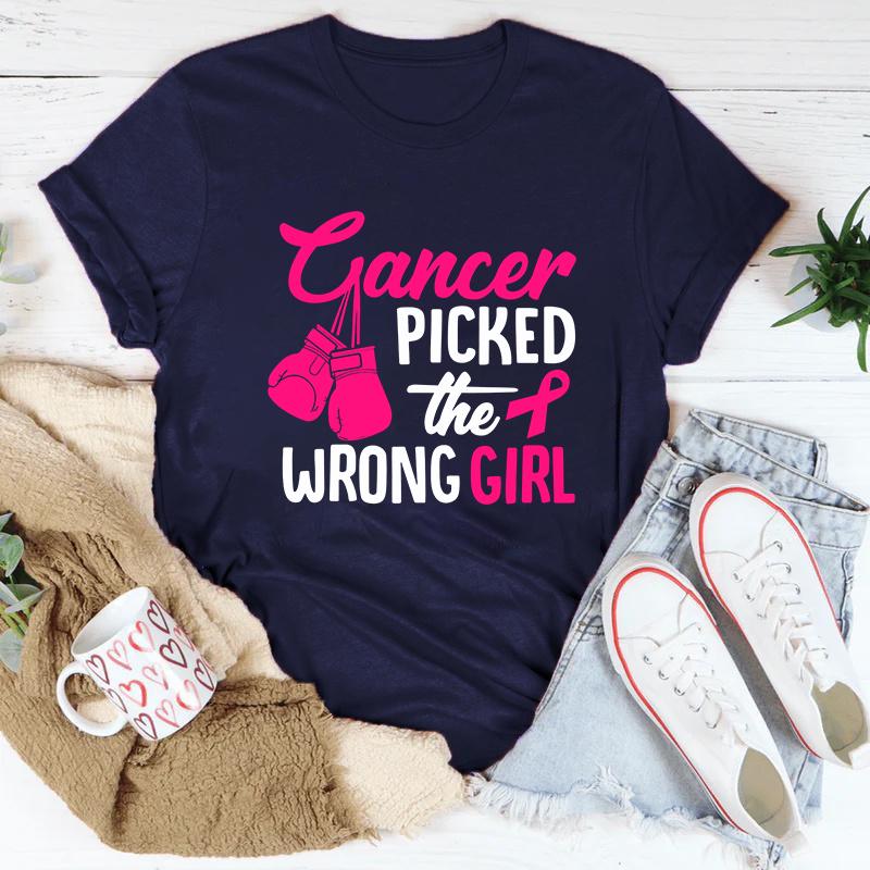Breast Cancer Cancer Picked The Wrong Girl Printing T-Shirt Fashion Short Sleeve Summer Cool Hip Hop Top Tee