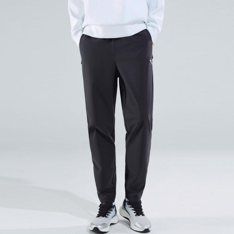 Anta Training Series Solid Color Logo Waterproof Oil Resistant Straight Leg Knitted Sports Pants Men Pants Black 952317501-2