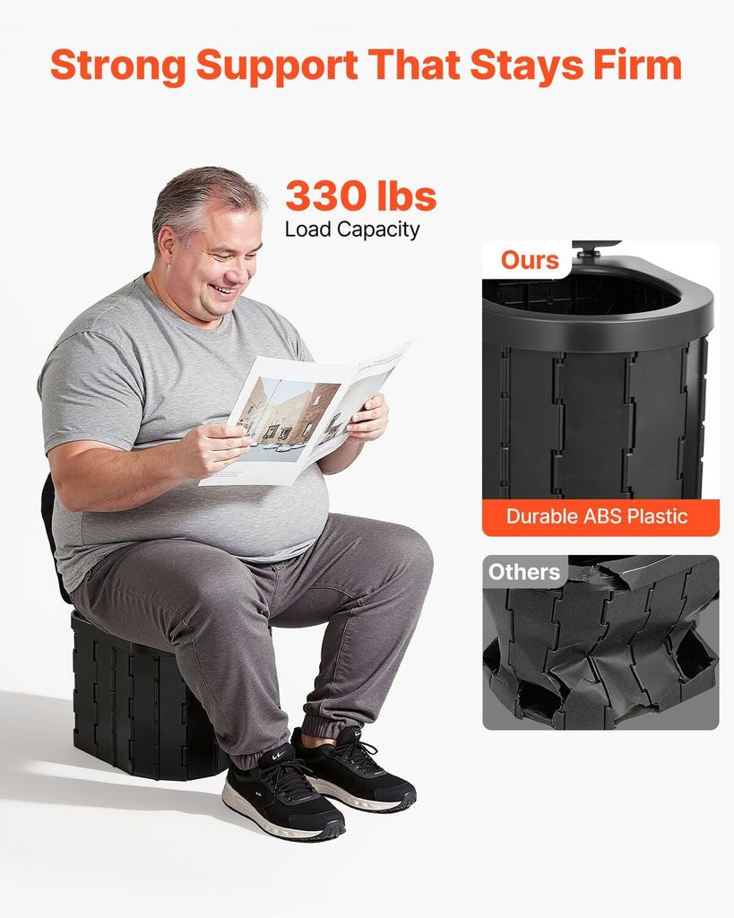 Portable Toilet Kit, 150 kg Load Capacity, Folding Camping Toilet with Pop-Up Privacy Tent, Outdoor Travel Potty for Adults with Carry Bags, Trash