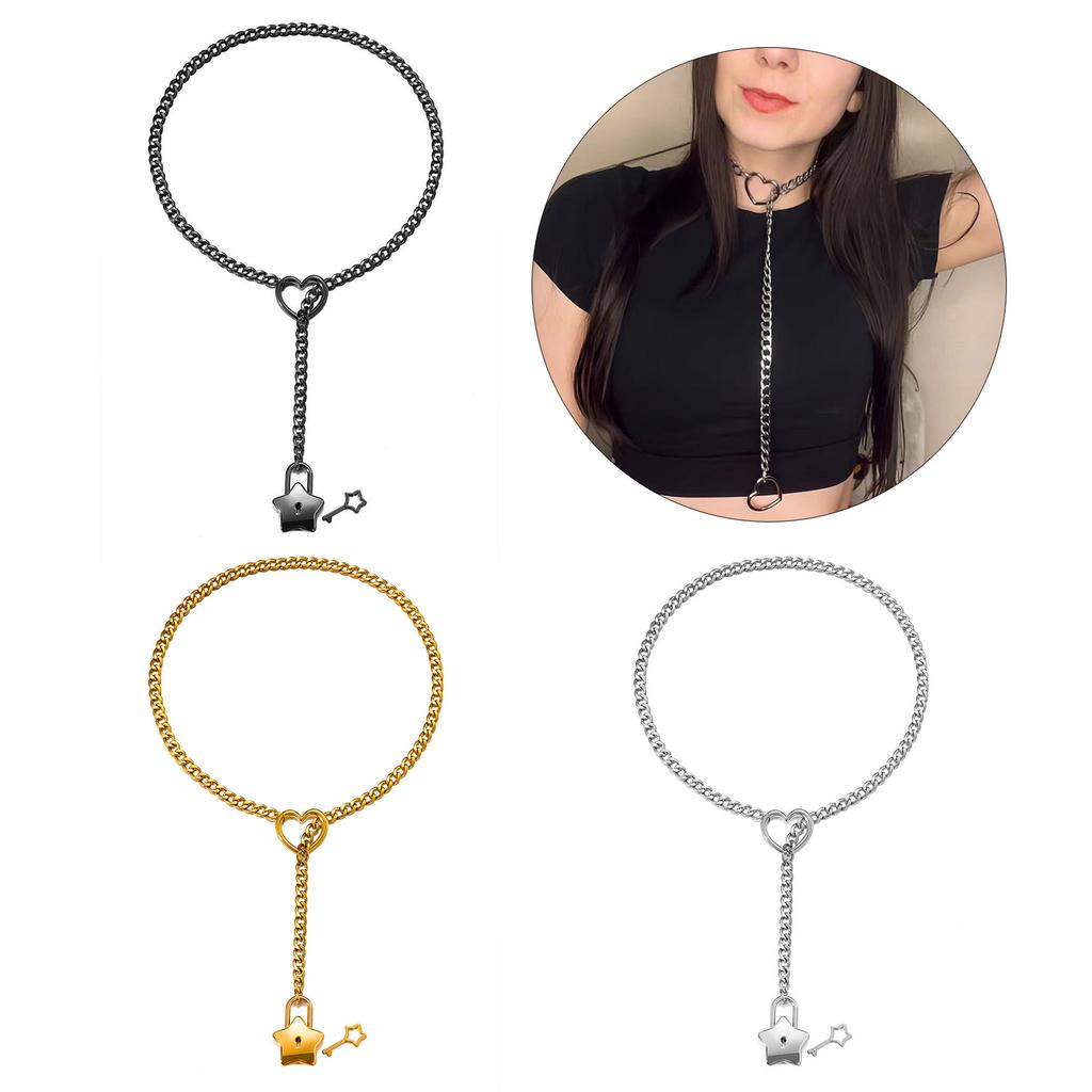 Trendy Heart Necklace Charm with Star Shaped Lock Sturdy Alloy Pendant Silver Plated Jewelry Accessory for Ladies