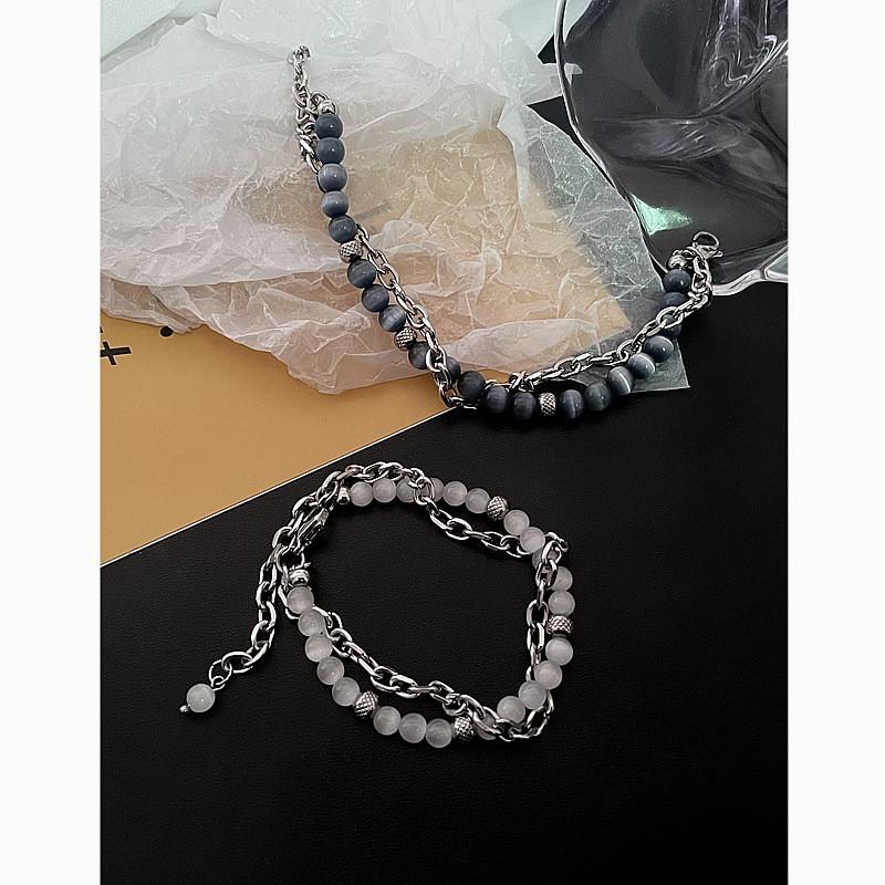 Geometric Cat Eye Stone Couple Bracelet With Handmade Chain For Men And Women