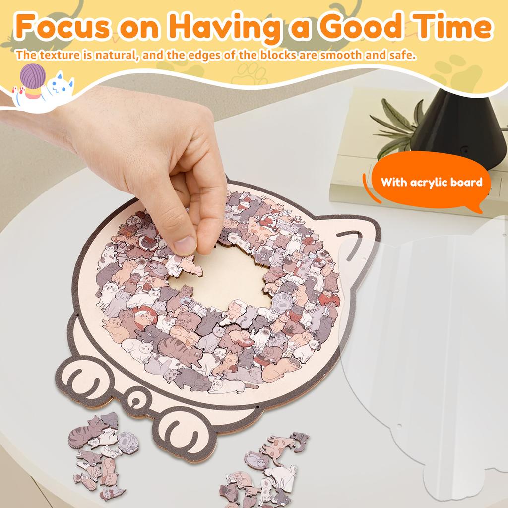 Cat Shaped Puzzle 134pcs Coloured Cat Wooden Jigsaw Puzzle Cat Shape Wooden Puzzle Unique Animal Wood Puzzle Gifts Home Decor