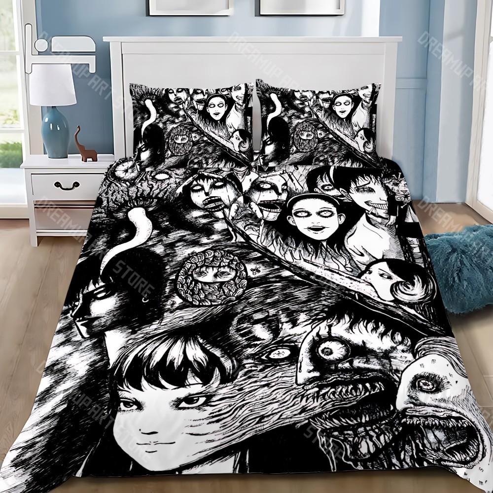 Thriller Manga Duvet Pillowcase Bedding Set Boy Junji Ito Tomie Girl Bedroom Decoration Children Gift Single Double Large Size