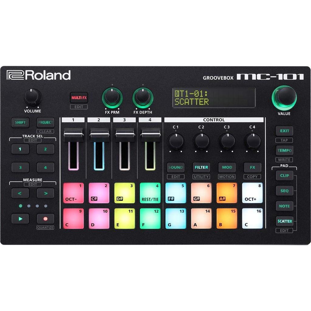 Roland Groovebox Portable Rhythm Machine with Battery USB and Composition MC-101 Power, 4-Track Sequencer, Drum/Bass/Synthesizer, Connection, DTM,