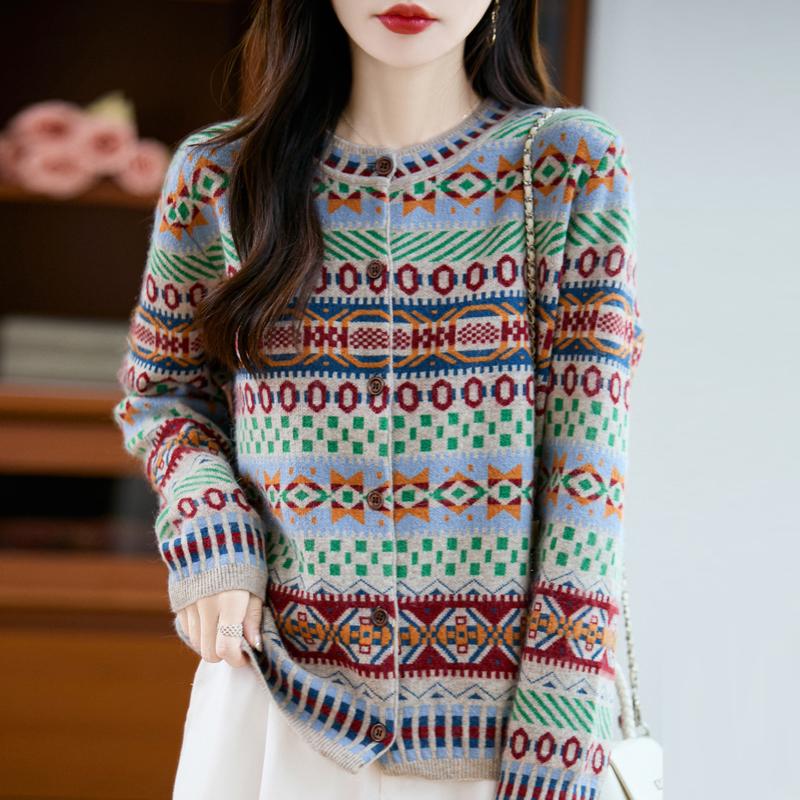 

QingHe Cashmere Женский кардиган из 30% кашемира - Мягкий и теплый свитер из шерстяной смеси M зелёный