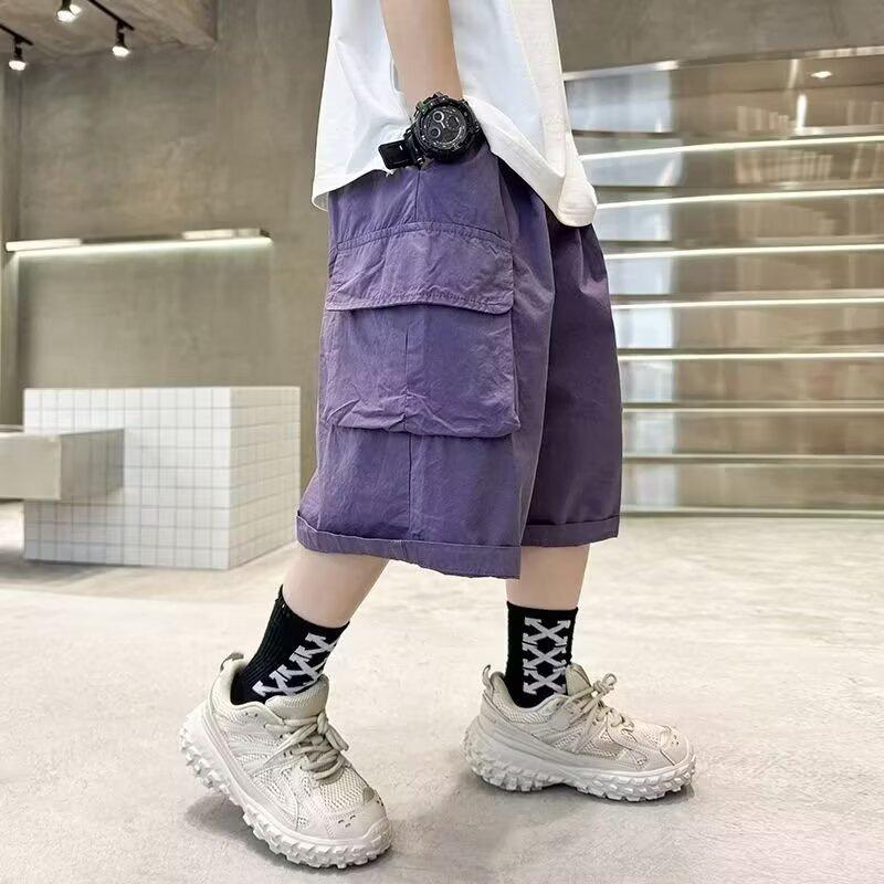 

Летние короткие брюки для мальчиков с большими карманами, подарок на день рождения для детей 140cm фиолетовый