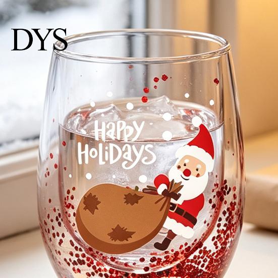 Klarer Borosilikatglasbehälter Doppelwandiger Glasbecher, mit Dekorationen im Stil von Weihnachtsmann/kleinem Baum/Stapel/Tasche, Geschirr für Familientreffen Treibsand