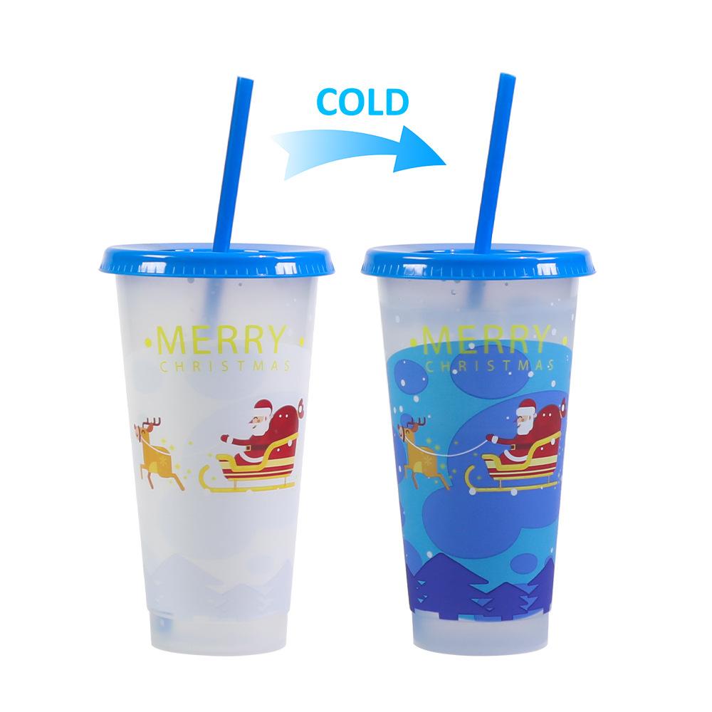710ml PP Reusable with Straws Creative Water Cups Changing Colour Magical Plastic Cold Water Color Changing Cup for Halloween