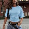 2026 Summer Pleated Solid Color Round Neck Slim-Fit Women's Short-Sleeve T-Shirt