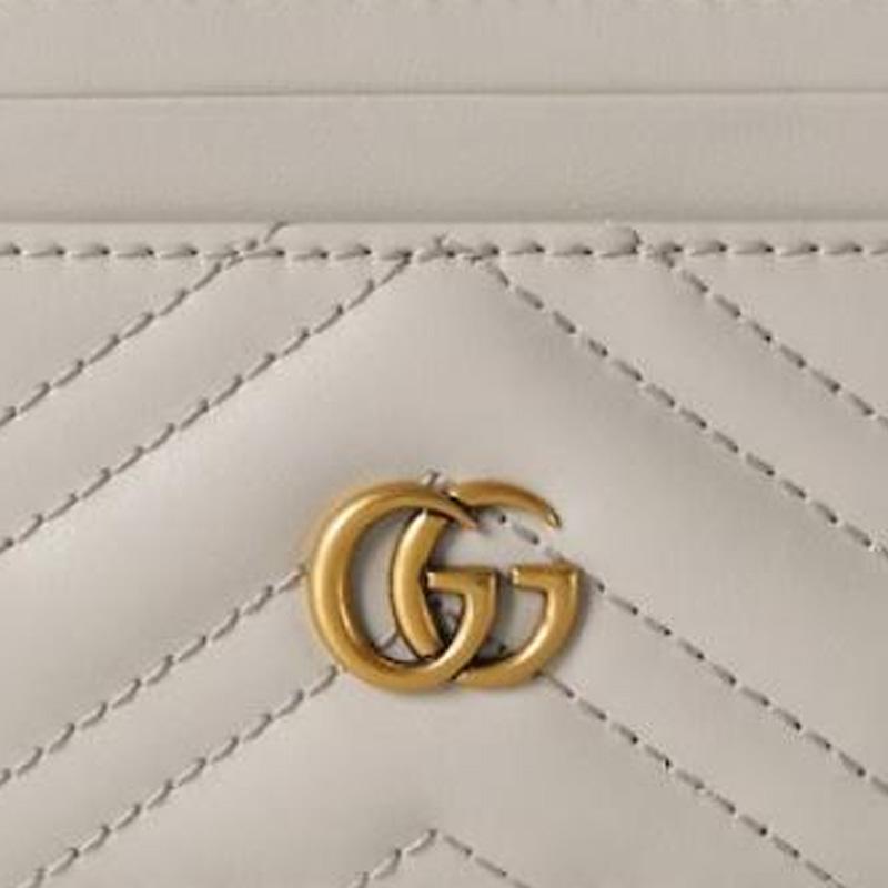Gucci GG Marmont Gold Logo Leather Card Holder Women Accessories Light-Beige 443127-DTDHT-1712
