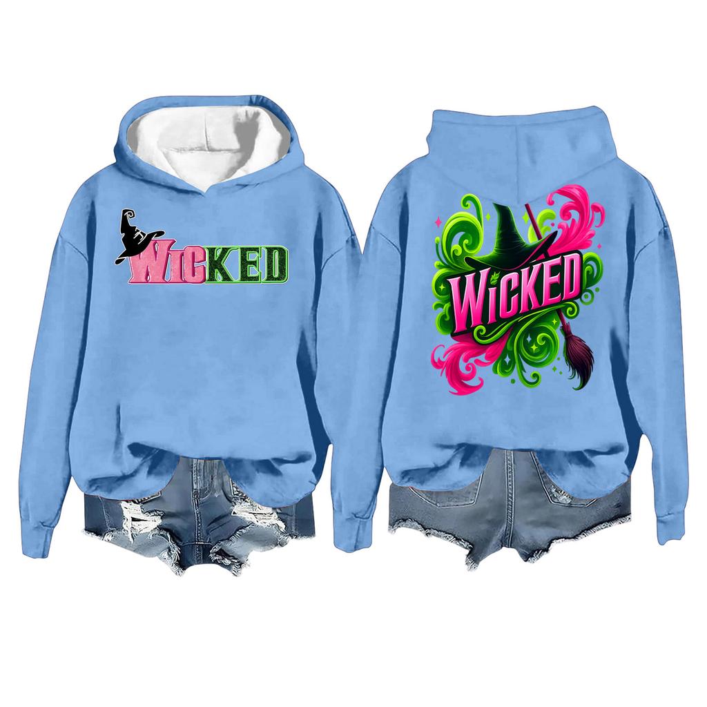 Women's Casual Long Sleeve Pullover Witch Print Hooded Sweatshirt
