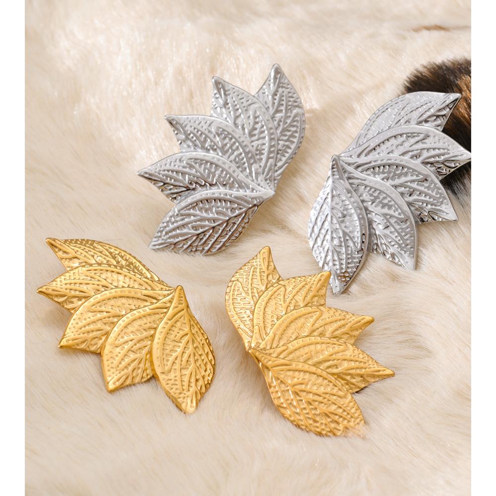 Yhpup Stainless Steel Metal Leaf Stud Earrings for Women Tarnish Resistant Vintage Fashion Plant Jewelry Waterproof Wholesale