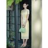 Bright yellow white cheongsam girl young early autumn new Chinese style improved slim and thin cheongsam skirt