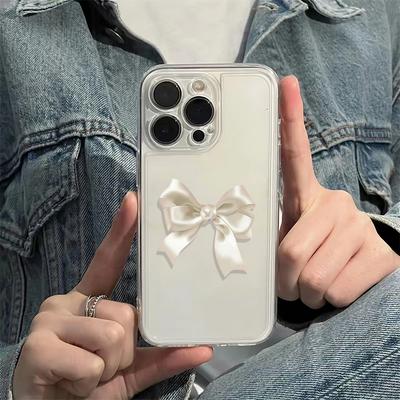 Slim Thin Phone Case For Iphone 16E 17E 15 Plus 14 13 12 11 Pro Max 16 17 Air Lightweight Shell Elegant White Bow Cover