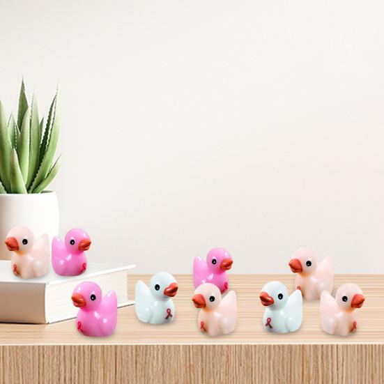 60Pcs Breast Cancer Mini Duck Figurine Red Ribbon Duck Resin Statue Miniature Animal Ornament Decoration Breast Cancer Awareness Month Gifts Party